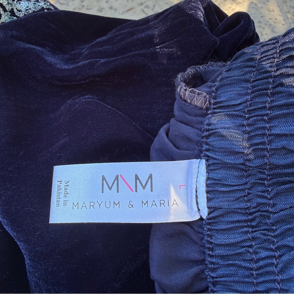 Maryum & Maria Midnight Blue Velvet Palazzo Pants Size Large - Picture 5 of 5